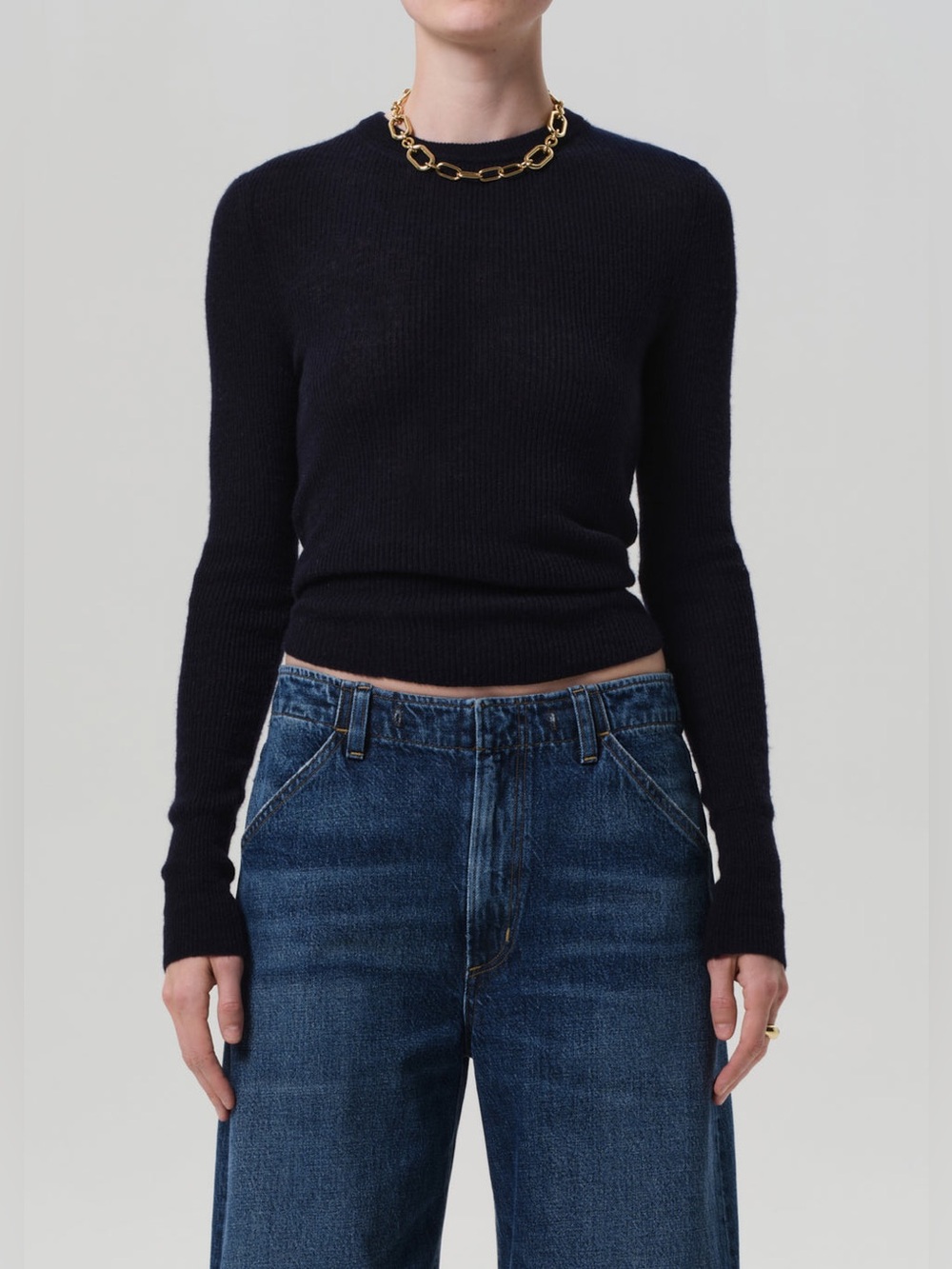 Citizens of Humanity Alessia Crewneck Sweater Wool Cashmere Knit Navy Medium